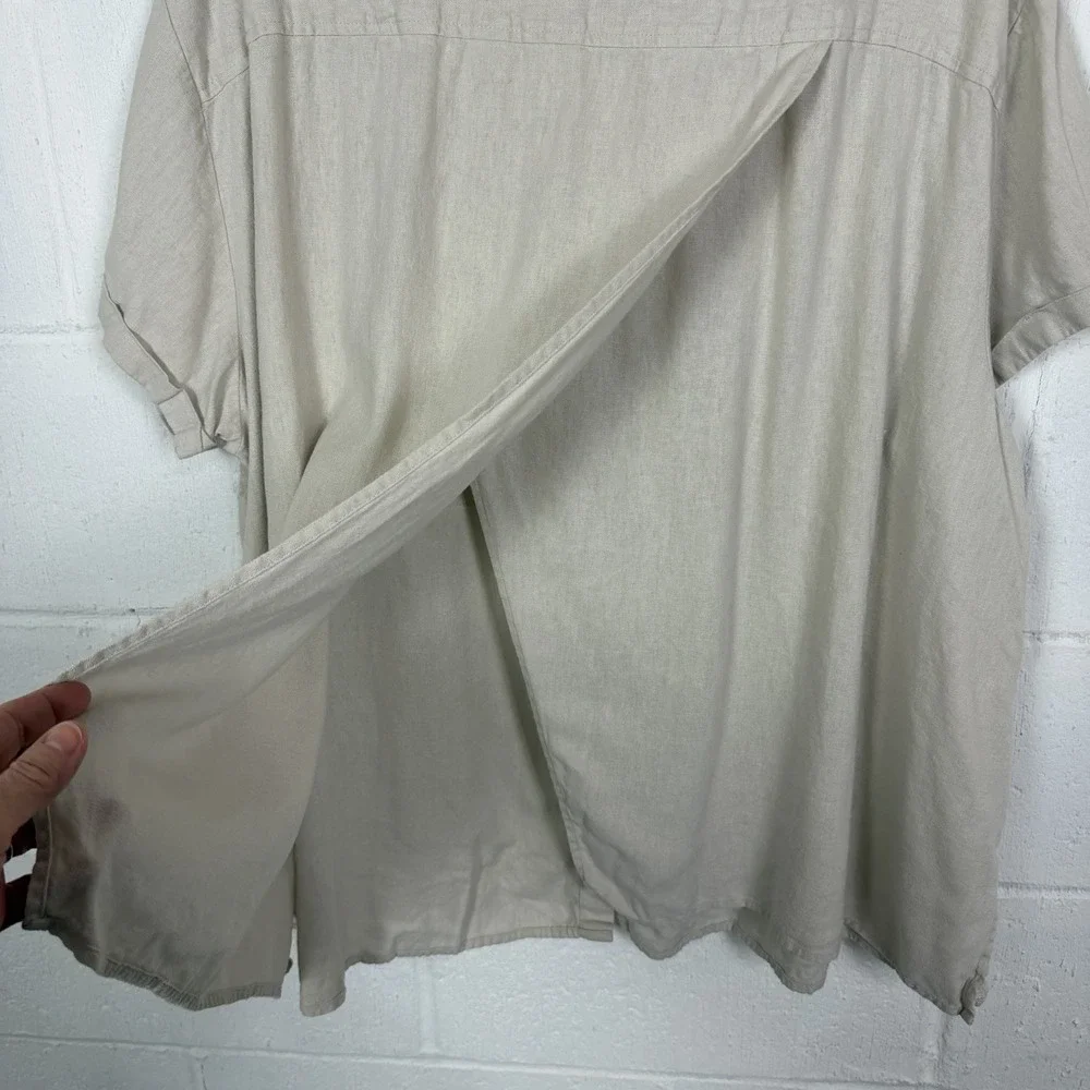 Ava & Viv Button Up Top Plus SZ 3X Linen Blend Wrap-Back Neutral Beach Coastal - Picture 8 of 12